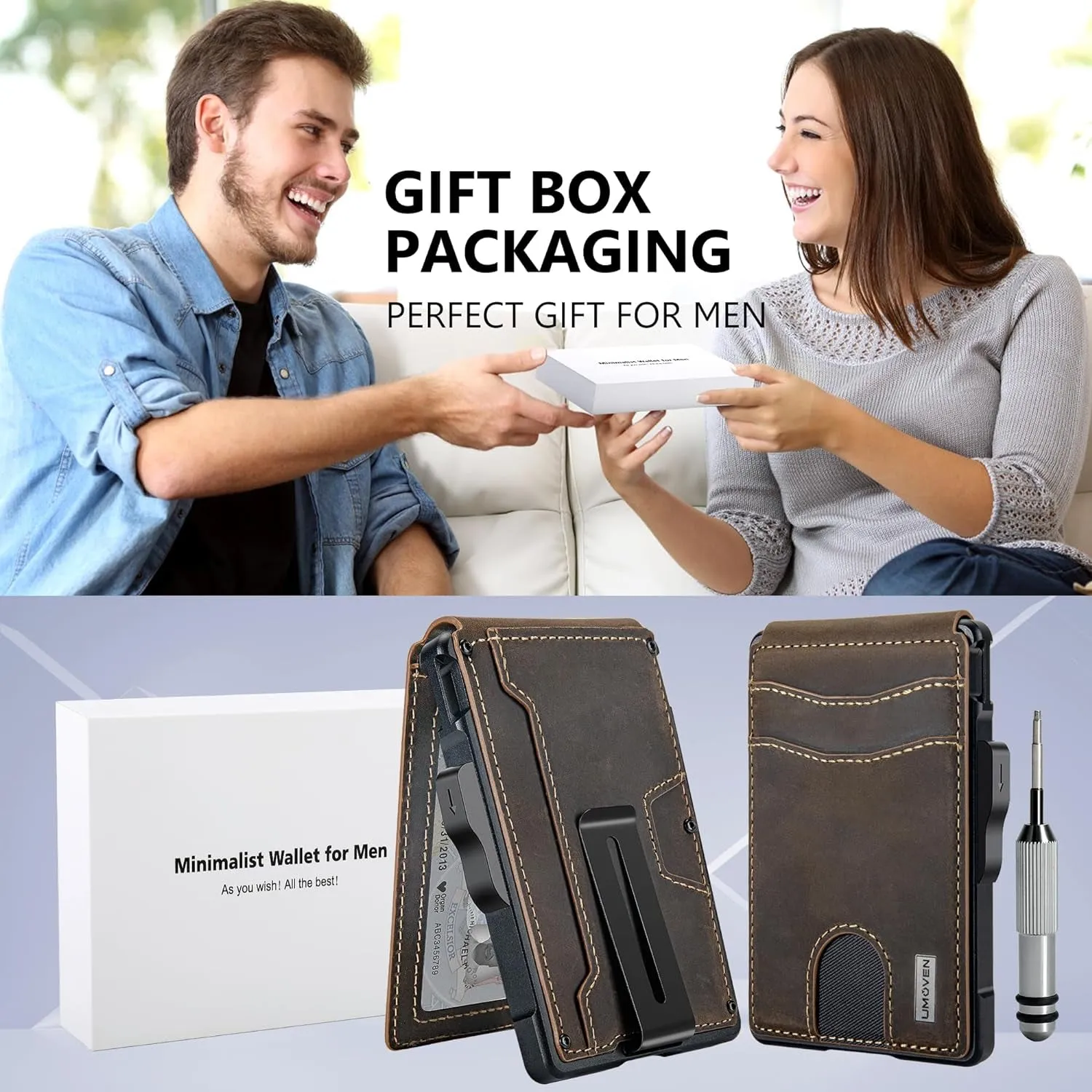 Bifold Wallet for Men with Money Clip, Slim Leather Card Holder