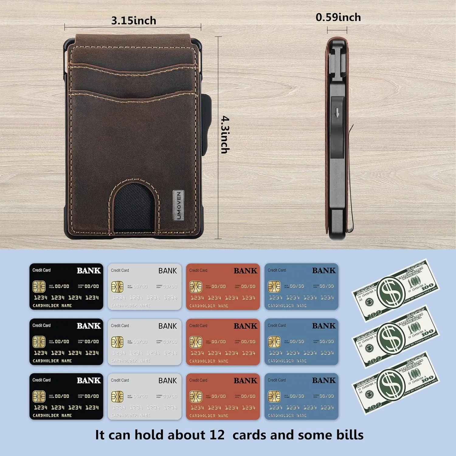 Bifold Wallet for Men with Money Clip, Slim Leather Card Holder