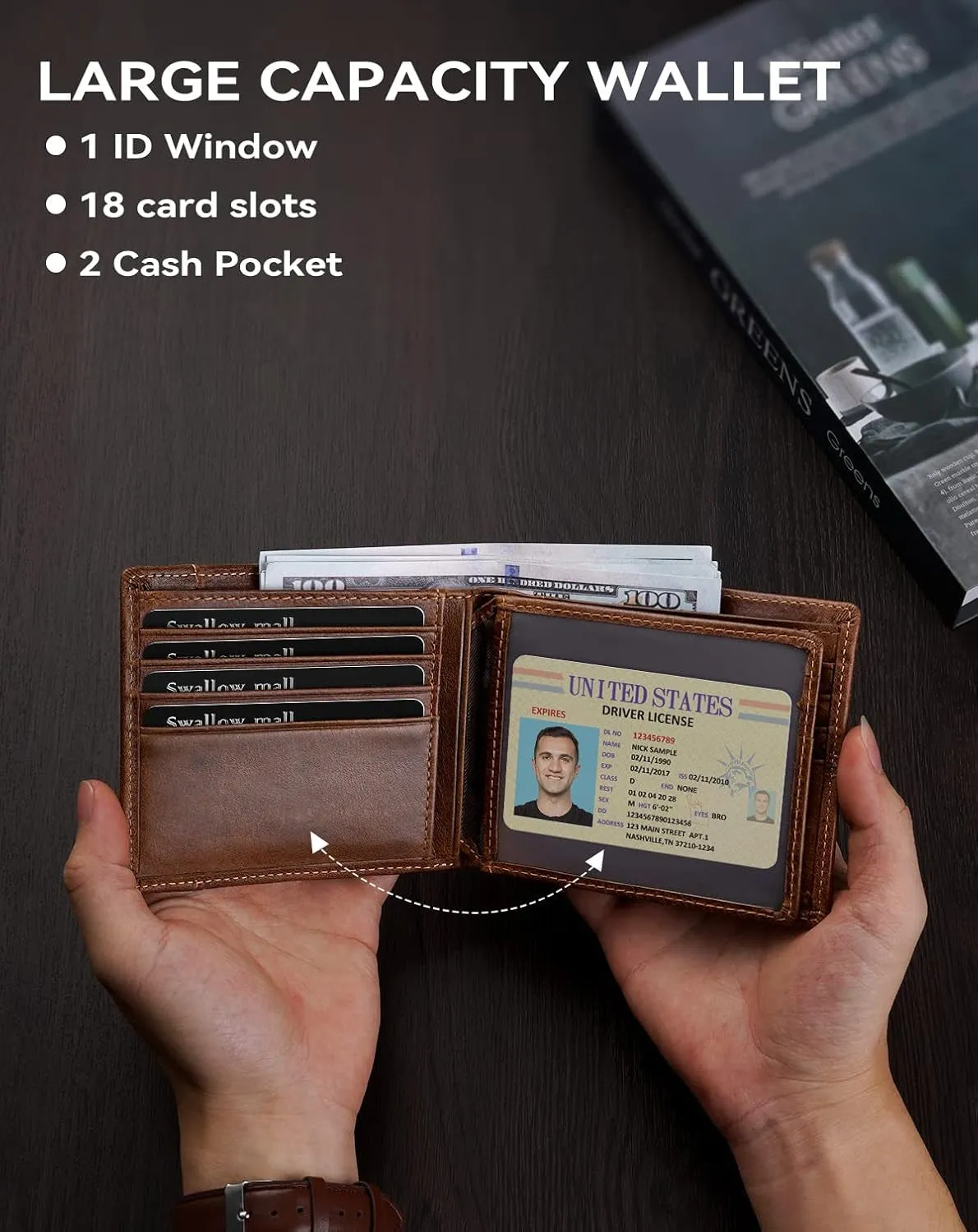 Bifold Wallets for Men, Rfid Blocking Genuine Leather Card Holder