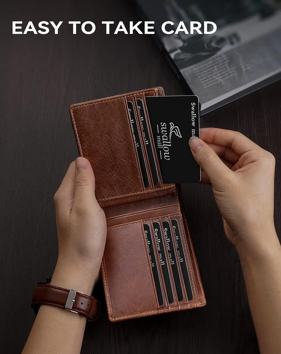 Bifold Wallets for Men, Rfid Blocking Genuine Leather Card Holder