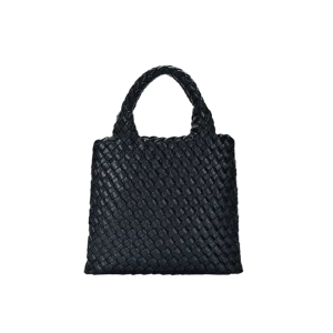 Black Convertible Vegan Leather Weave Handbag