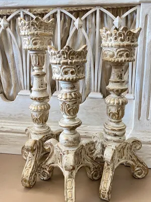 Crown Top Candle Holders Cream and Gold