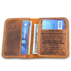 Dad to son, Engraved Leather Wallet RFID Blocking