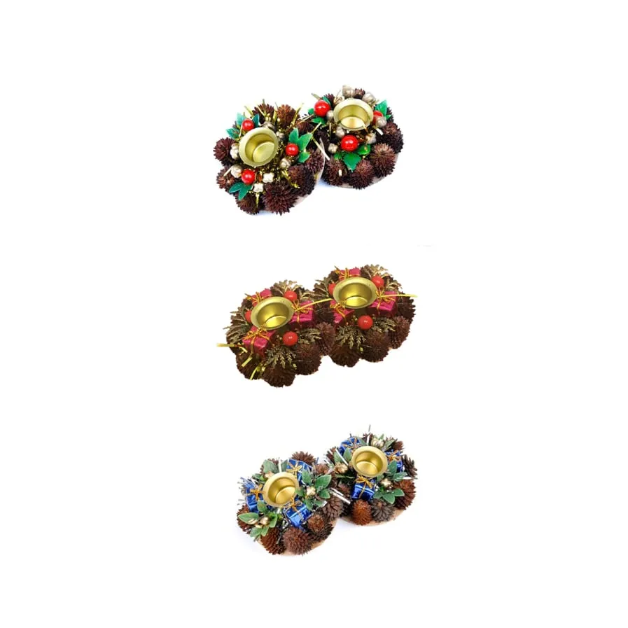 Decorative Holiday Candle Holders - Red Berries, Red Presents or Blue Presents