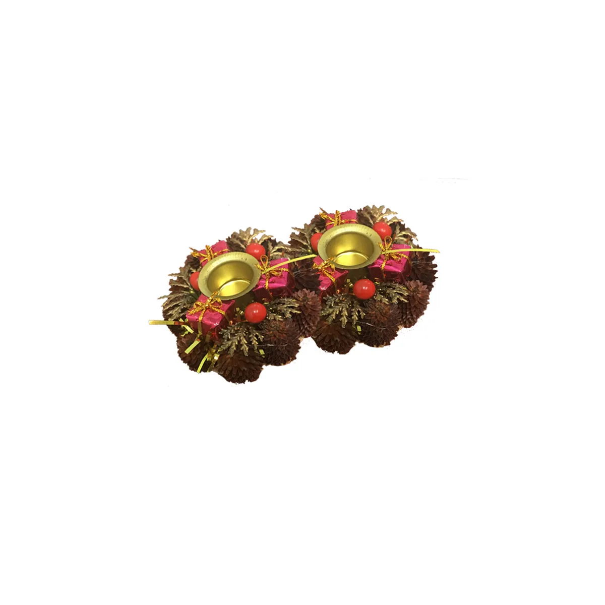 Decorative Holiday Candle Holders - Red Berries, Red Presents or Blue Presents