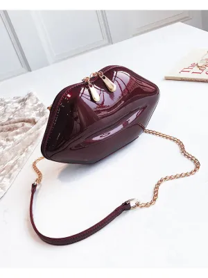 Dinner Bag Lips Bag Messenger Bright Patent Leather Handbag Chain Small Hand Red Lips Banquet Bag