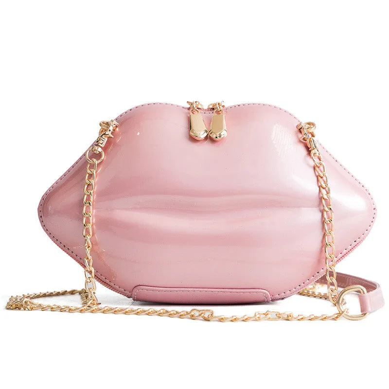 Dinner Bag Lips Bag Messenger Bright Patent Leather Handbag Chain Small Hand Red Lips Banquet Bag