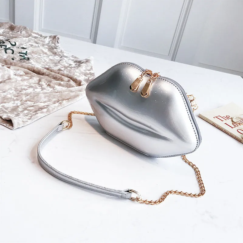 Dinner Bag Lips Bag Messenger Bright Patent Leather Handbag Chain Small Hand Red Lips Banquet Bag