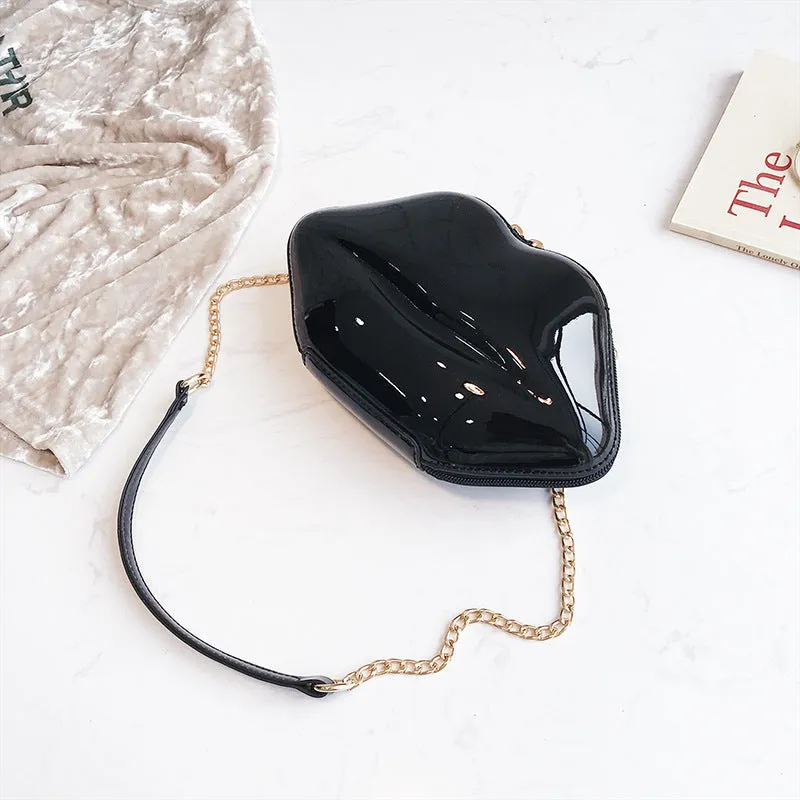 Dinner Bag Lips Bag Messenger Bright Patent Leather Handbag Chain Small Hand Red Lips Banquet Bag
