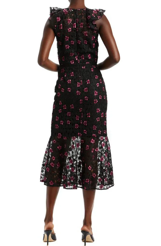 Felicity Flutter Sleeve Midi Dress by ML Monique Lhuillier - RENTAL