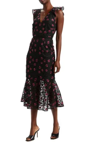 Felicity Flutter Sleeve Midi Dress by ML Monique Lhuillier - RENTAL