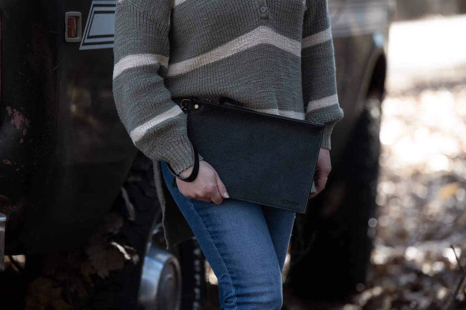 FELICITY ZIPPERED CLUTCH WITH WRISTLET - SMALL - BLACK BISON