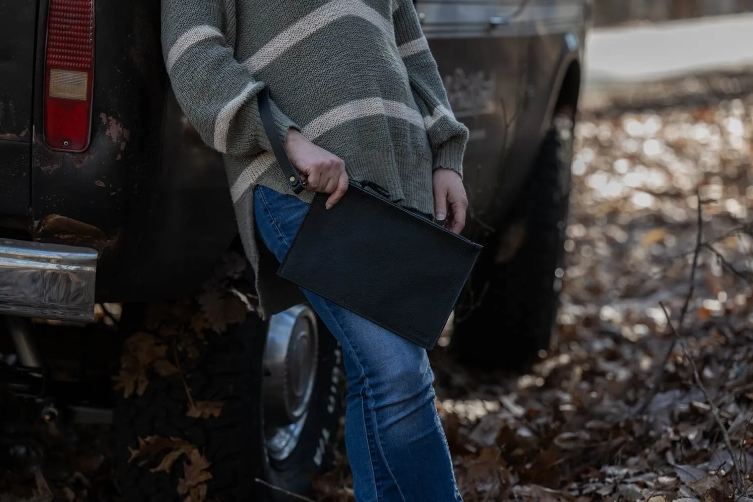 FELICITY ZIPPERED CLUTCH WITH WRISTLET - SMALL - BLACK BISON