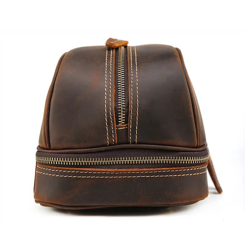 Full Grain Leather Wash Bag Handmade Toiletry Bag Dopp Kit Shaving Kit 8814