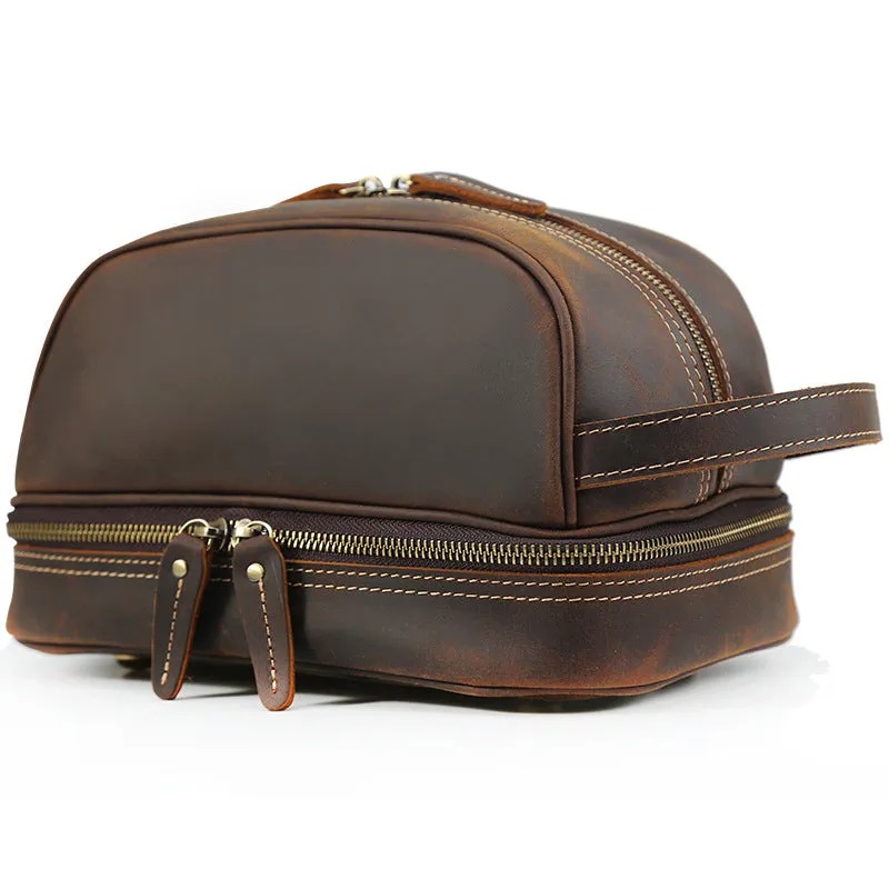Full Grain Leather Wash Bag Handmade Toiletry Bag Dopp Kit Shaving Kit 8814