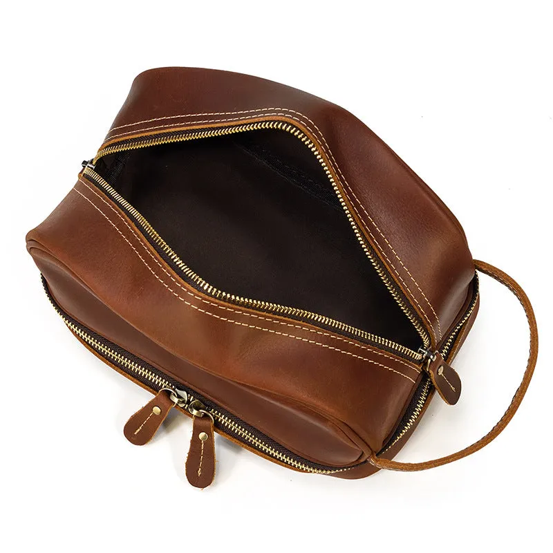 Full Grain Leather Wash Bag Handmade Toiletry Bag Dopp Kit Shaving Kit 8814