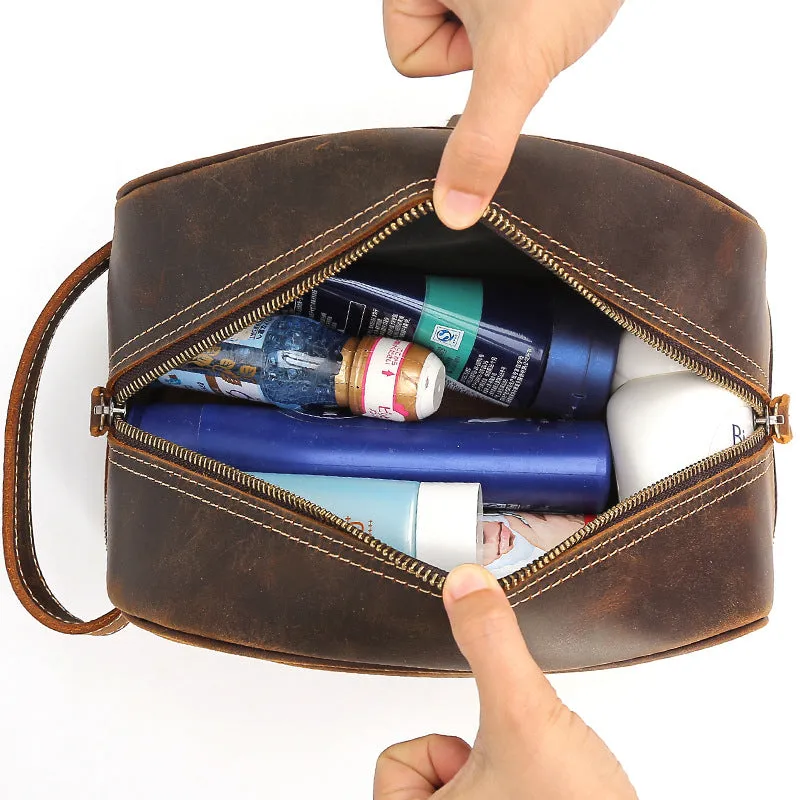Full Grain Leather Wash Bag Handmade Toiletry Bag Dopp Kit Shaving Kit 8814
