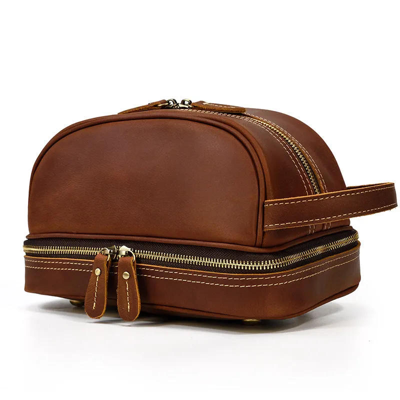 Full Grain Leather Wash Bag Handmade Toiletry Bag Dopp Kit Shaving Kit 8814