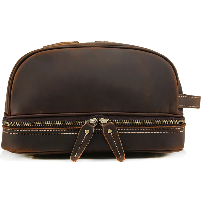 Full Grain Leather Wash Bag Handmade Toiletry Bag Dopp Kit Shaving Kit 8814