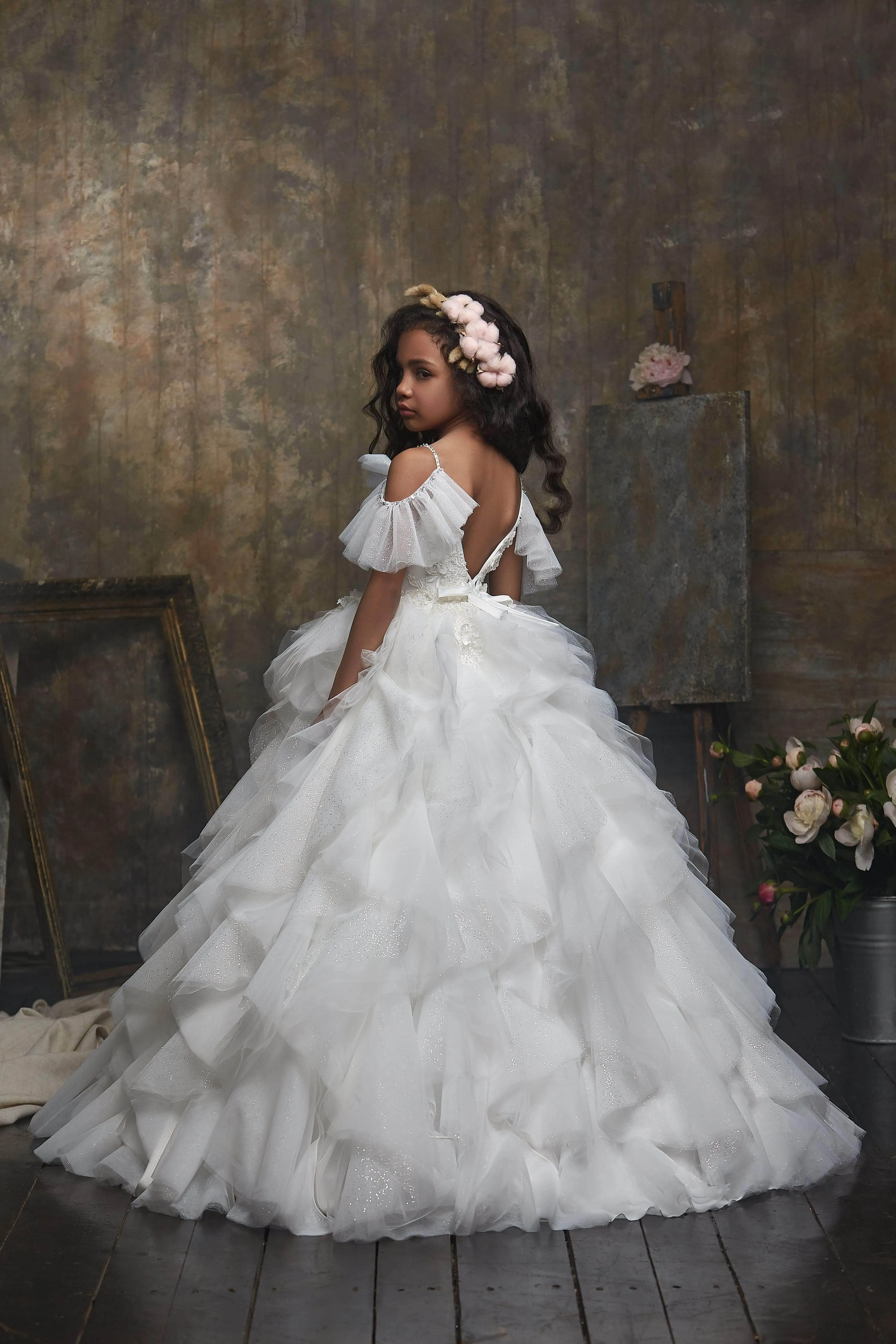Girl's Ruffled Sparkly Long Princess Dress
