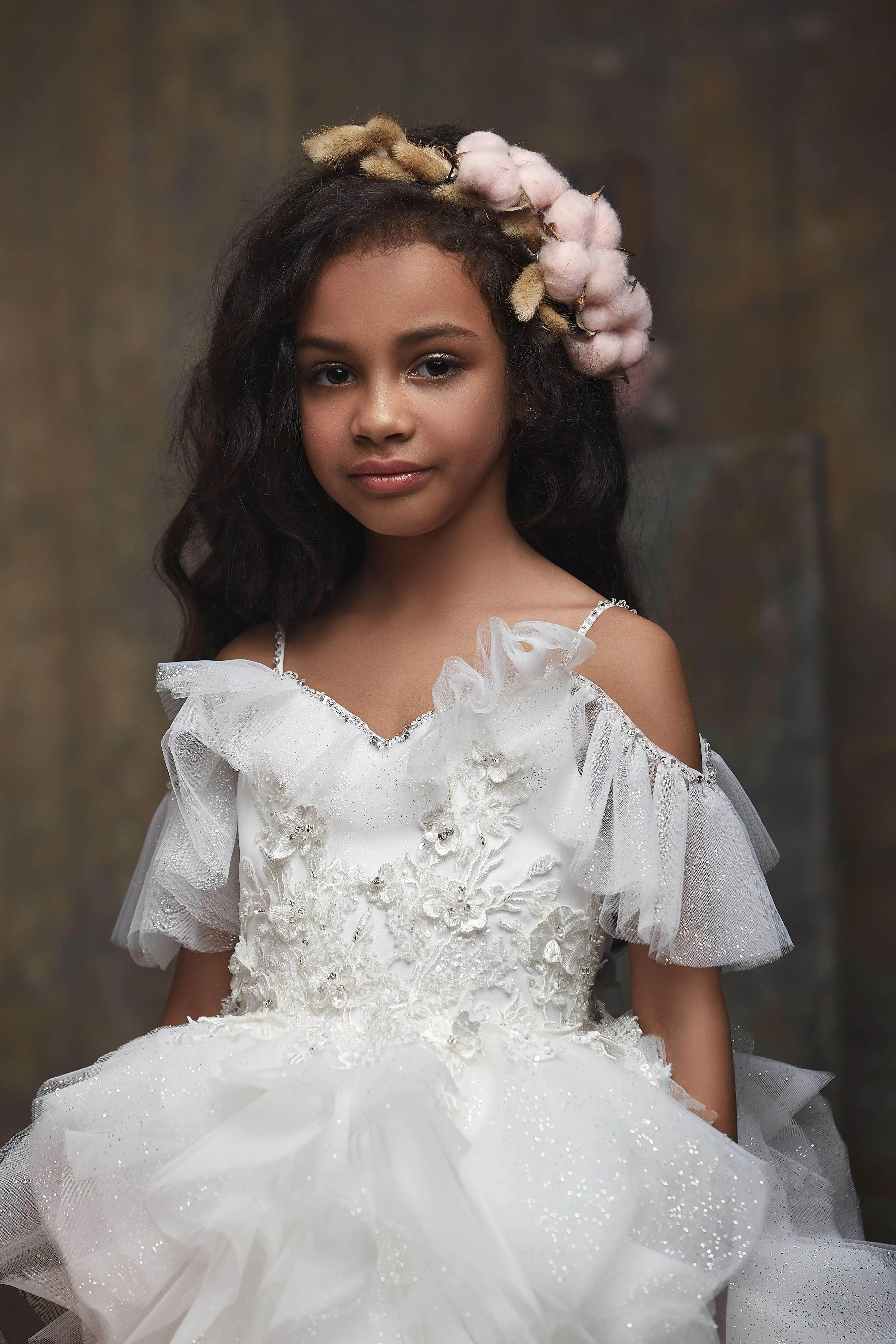 Girl's Ruffled Sparkly Long Princess Dress