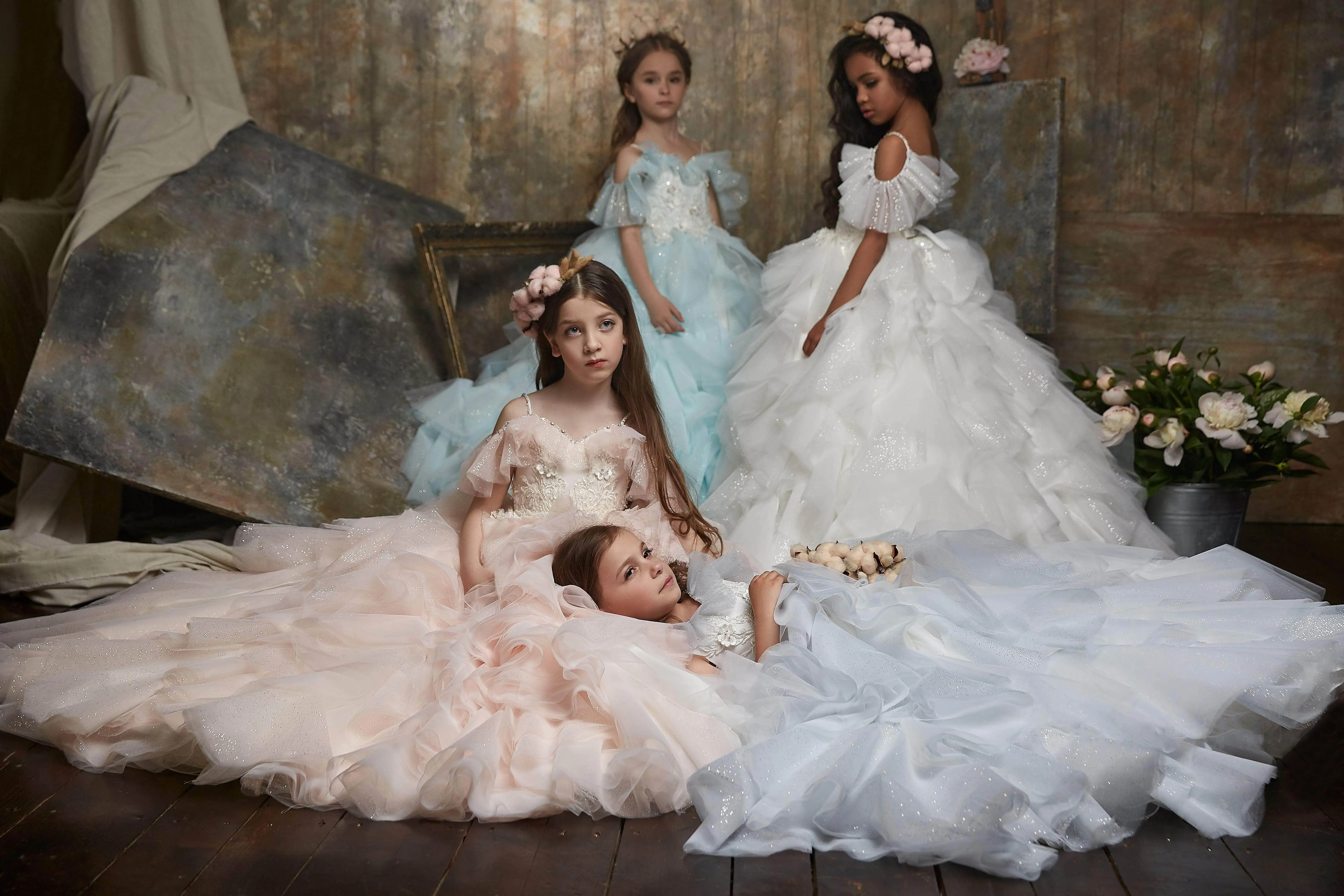 Girl's Ruffled Sparkly Long Princess Dress