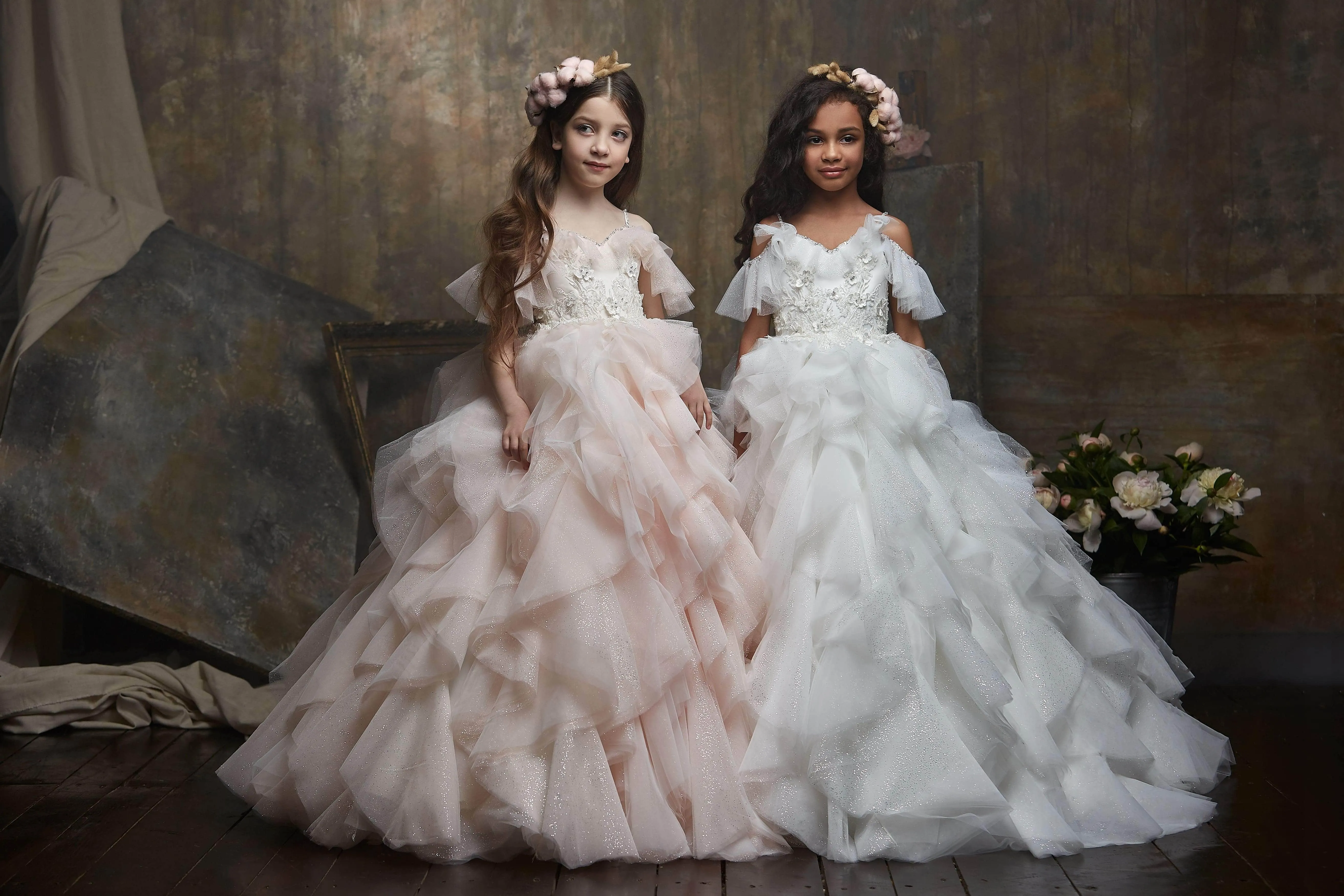 Girl's Ruffled Sparkly Long Princess Dress