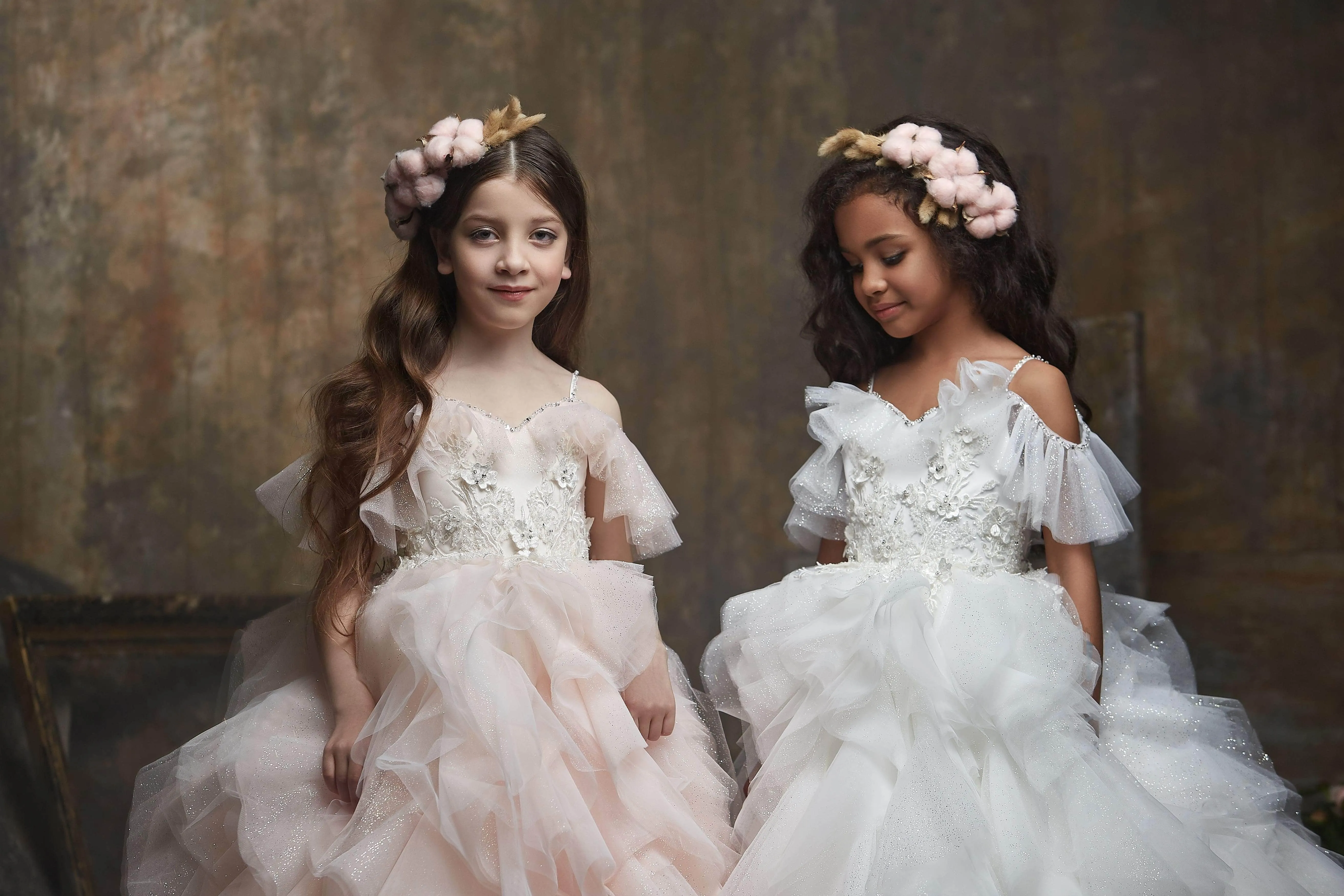 Girl's Ruffled Sparkly Long Princess Dress
