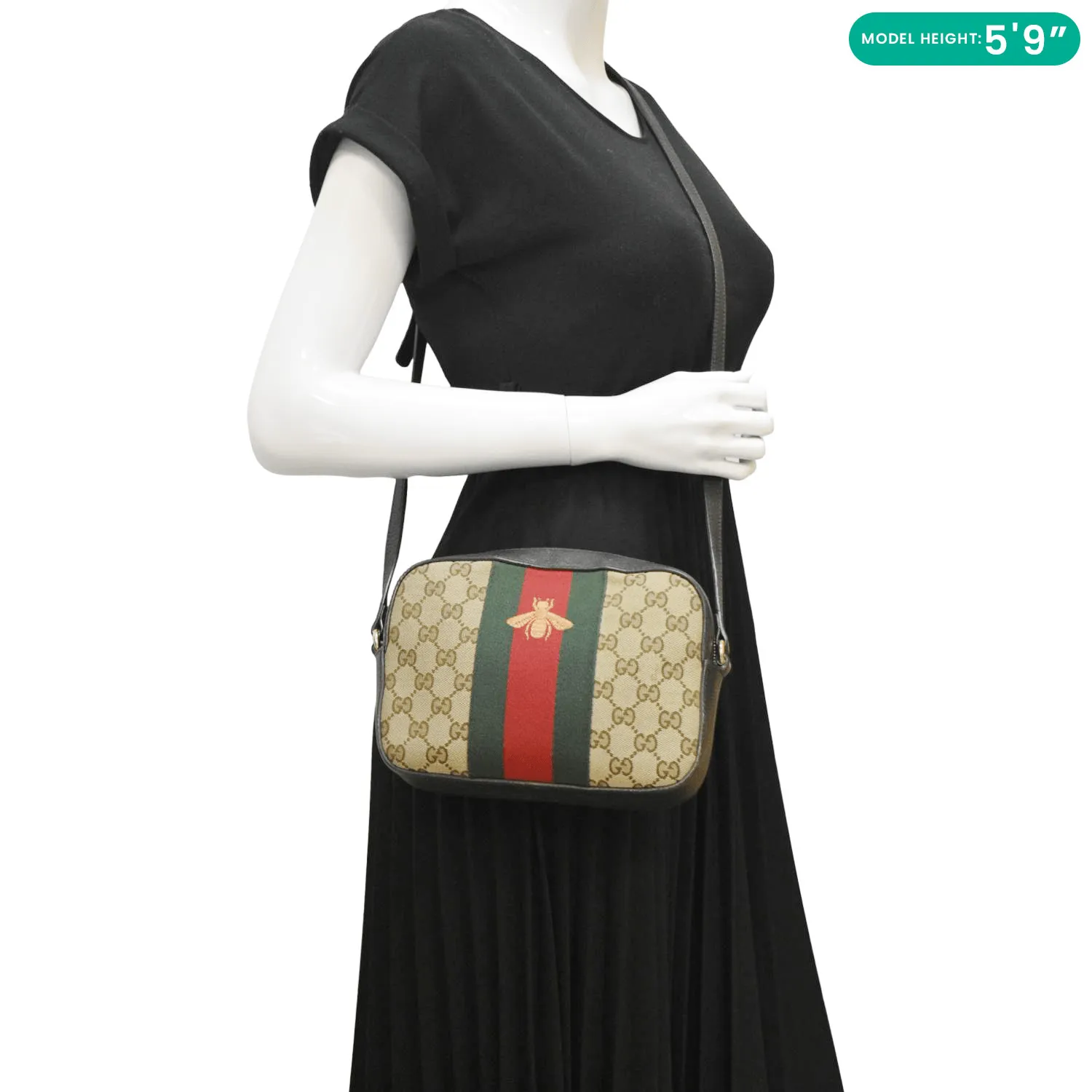 GUCCI Bee Web GG Canvas Camera Crossbody Bag Beige 412008