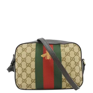 GUCCI Bee Web GG Canvas Camera Crossbody Bag Beige 412008