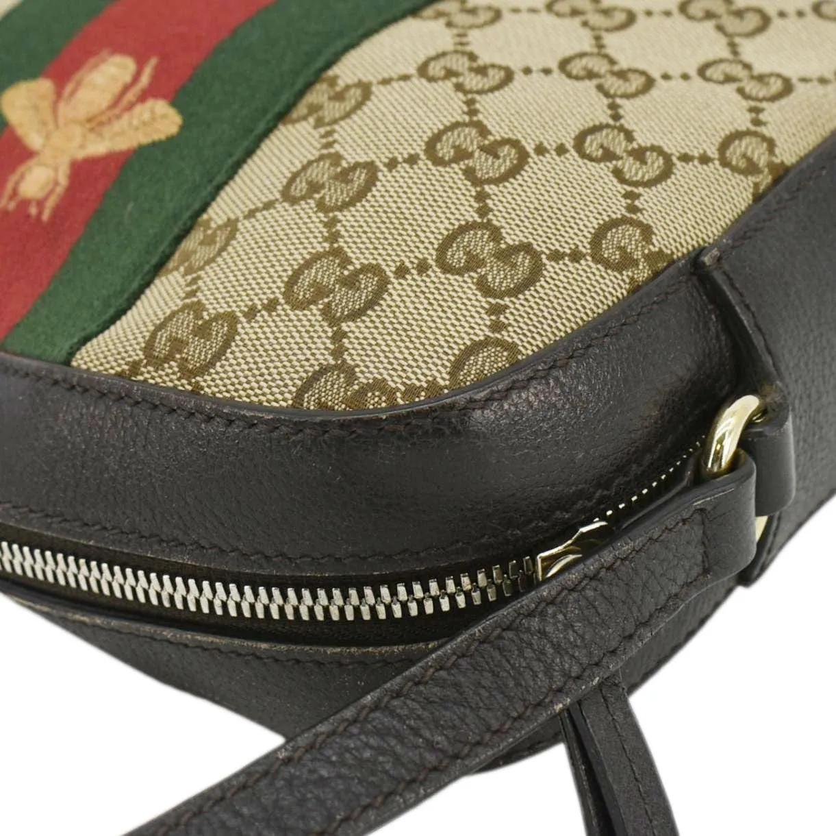 GUCCI Bee Web GG Canvas Camera Crossbody Bag Beige 412008