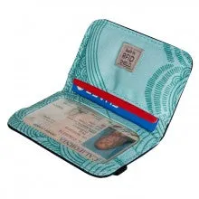 Haiku Trek RFID Mini Wallet 2.0 in Rosewood, River Rock Blue, Black & Forest