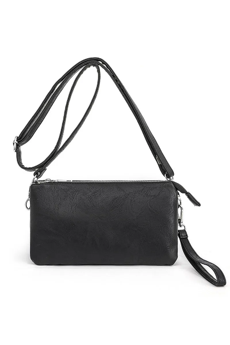 HEATHER 3 IN 1 CROSSBODY PURSE CLUTCH - BLACK