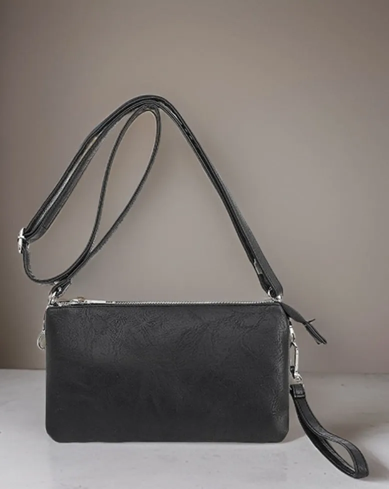 HEATHER 3 IN 1 CROSSBODY PURSE CLUTCH - BLACK