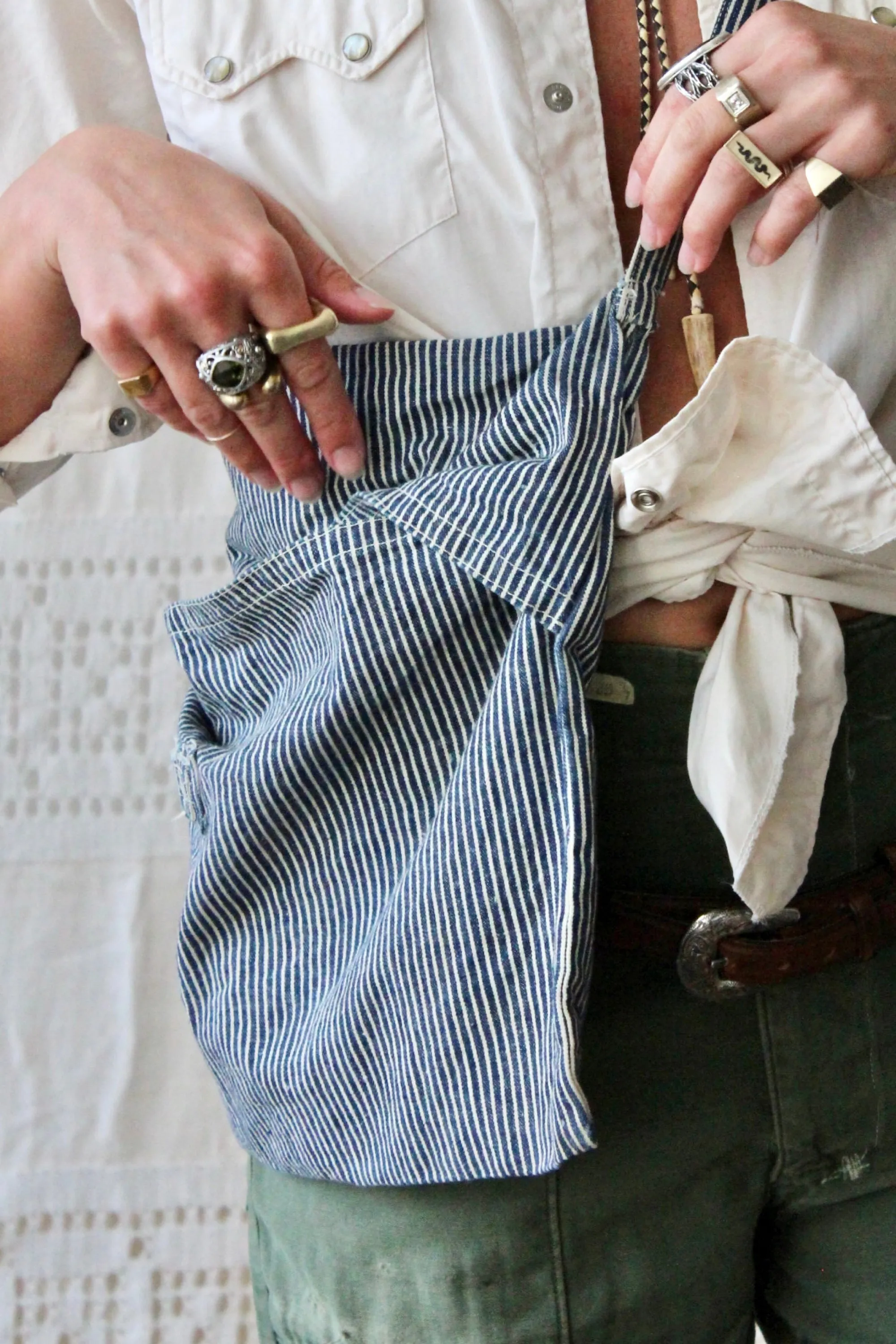 HF242 Vintage Denim Stripe Crossbody Bag Selected By The Highlands Foundry