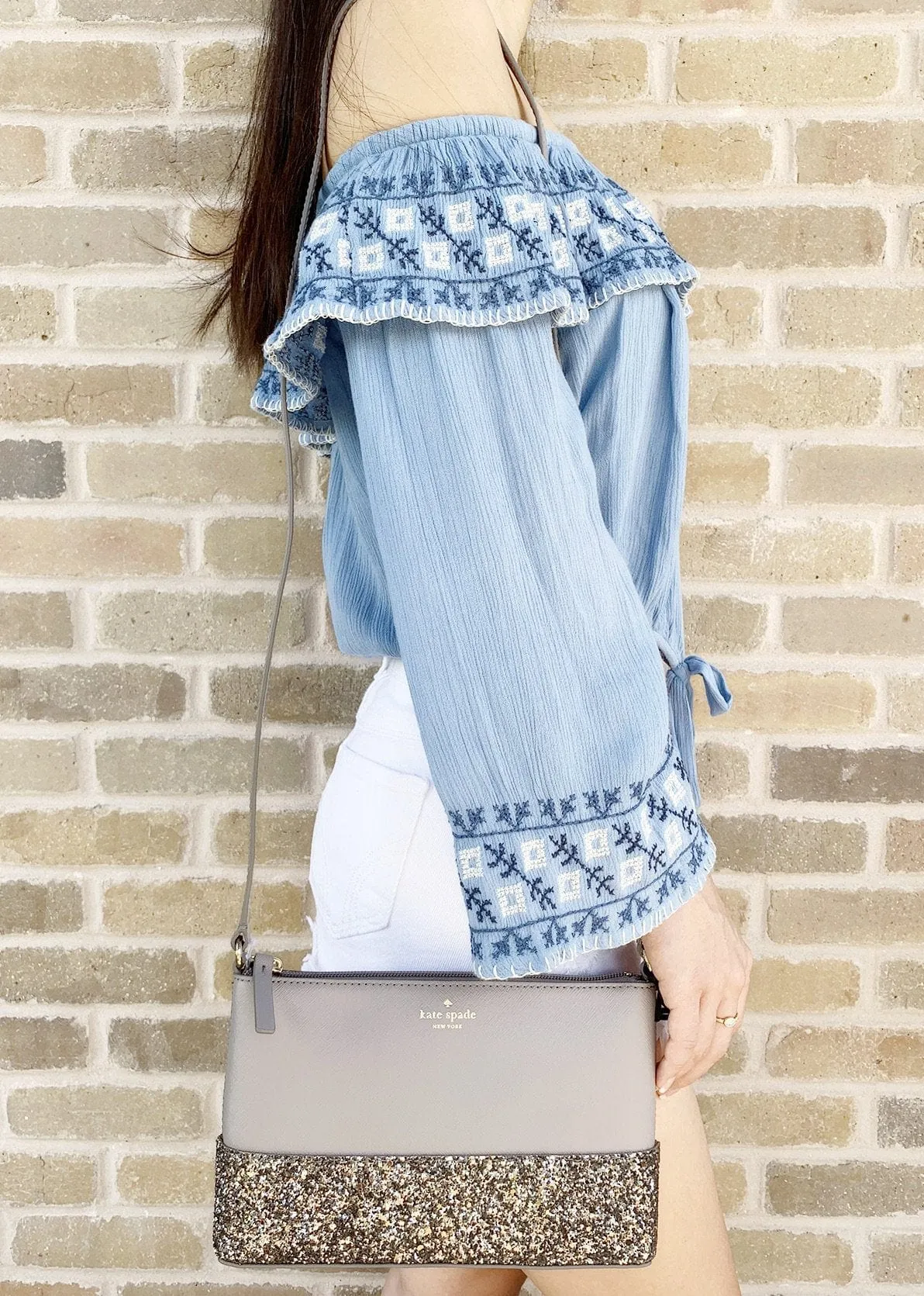 Kate Spade Greta Court Ramey Glitter Small Crossbody Gray