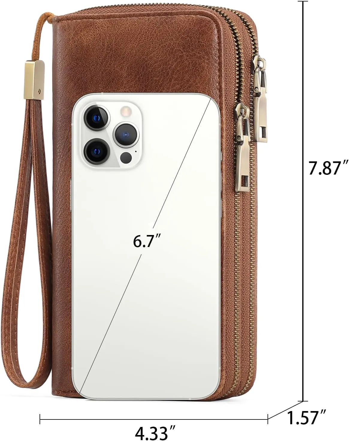 Leather Clutch for Women, Double-Zipper Wristlet Wallet