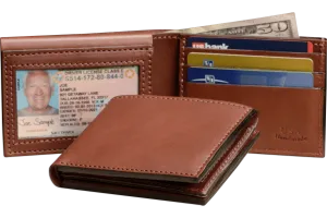 Medium Brown Premium Leather Bifold Wallet With Flip Up ID Window