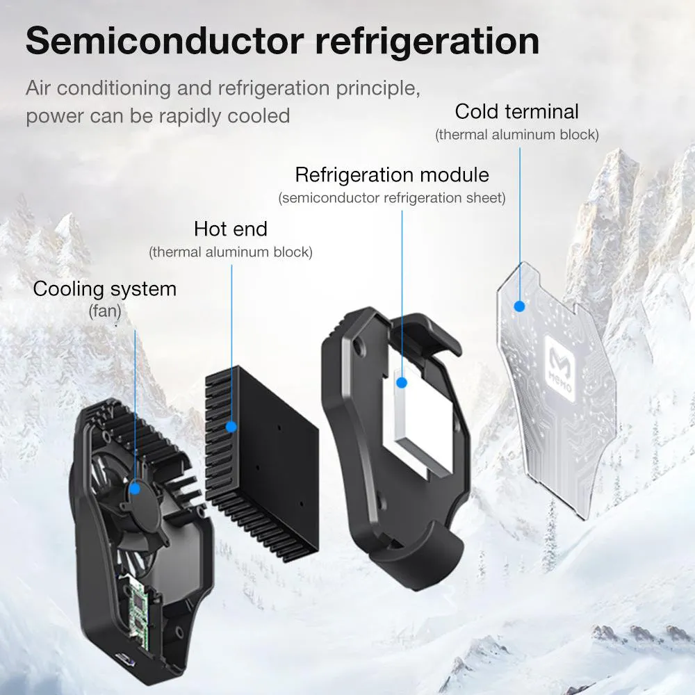 Mini Radiator Cold Wind Handle Fan For PUGB Mobile Phone Cooler Controller LED Light Cooling black