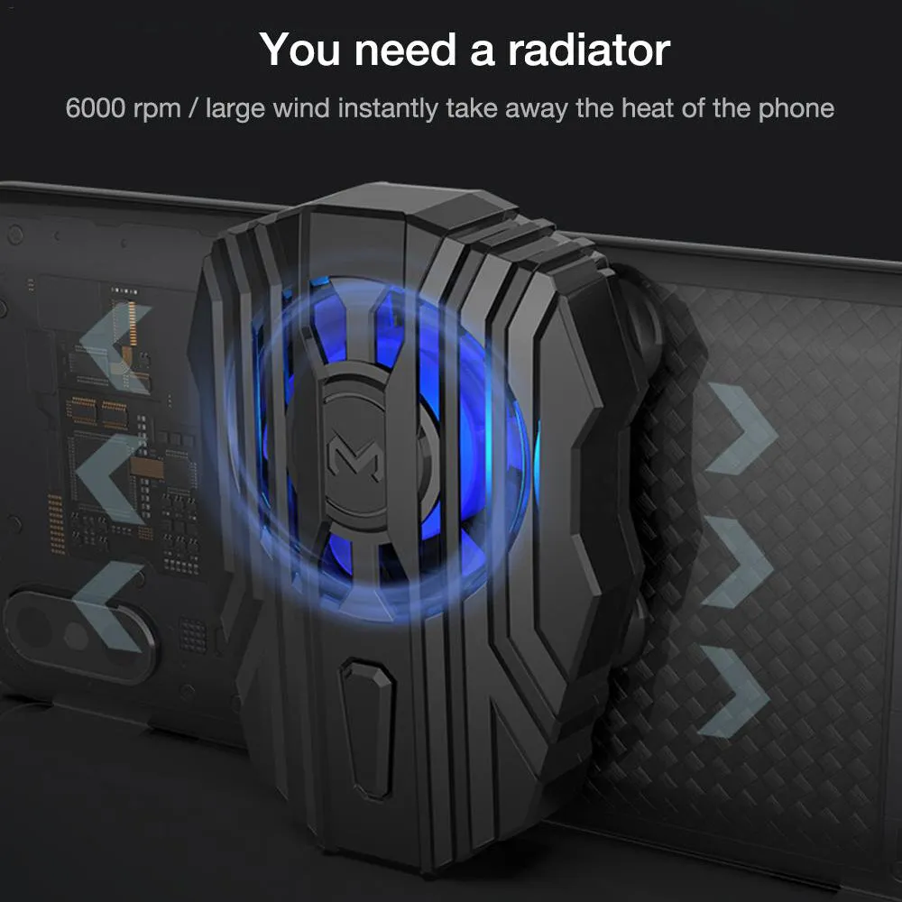 Mini Radiator Cold Wind Handle Fan For PUGB Mobile Phone Cooler Controller LED Light Cooling black