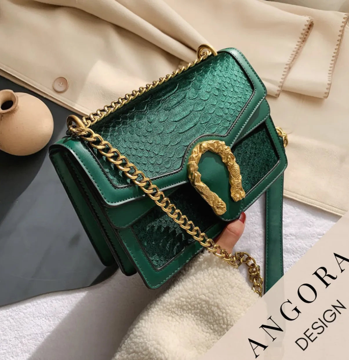 New The Naomi Crossbody Bag Handbag by Bond and Mason Emerald Green Crocodile Pattern Retails $273 