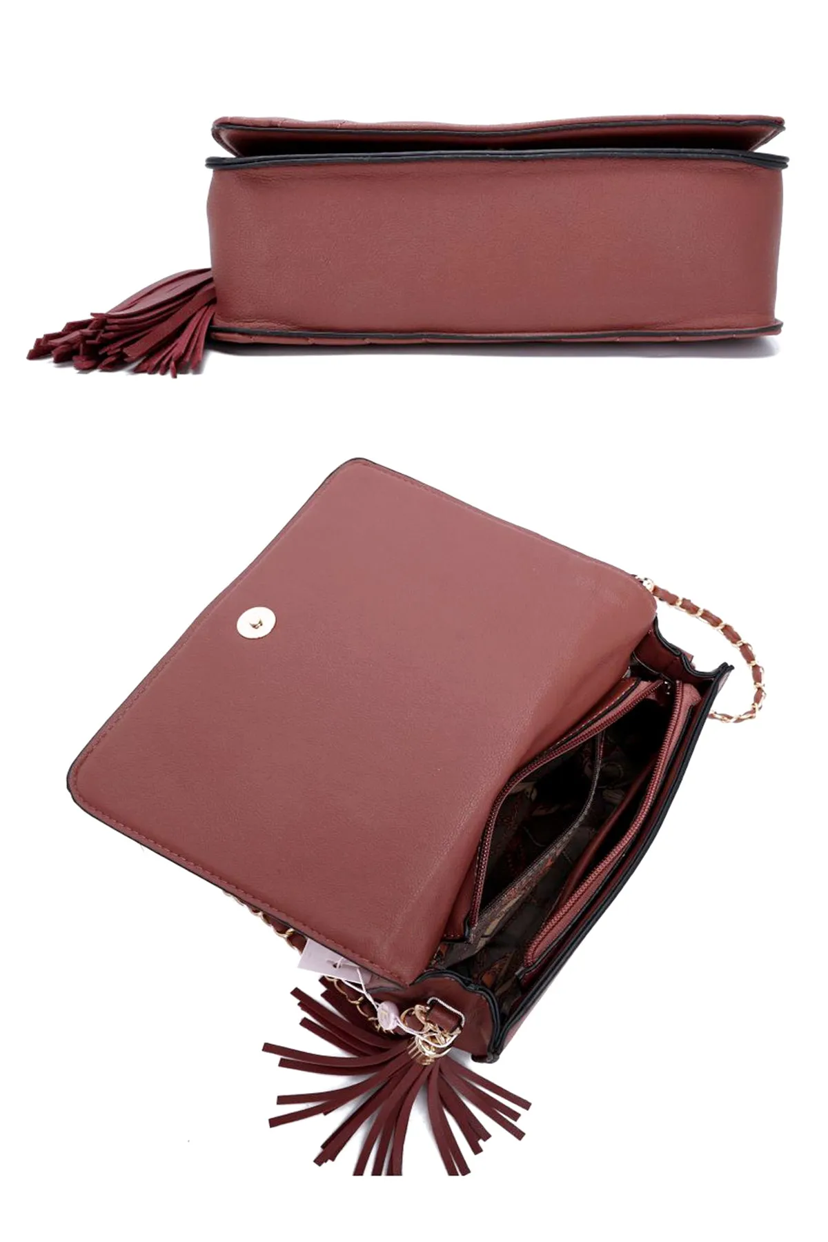 Pattern Stitching Tassel Crossbody Bag