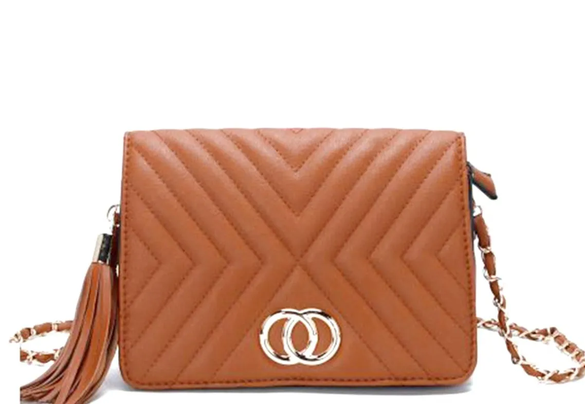 Pattern Stitching Tassel Crossbody Bag