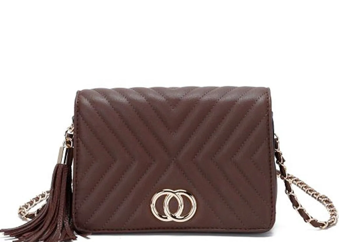 Pattern Stitching Tassel Crossbody Bag