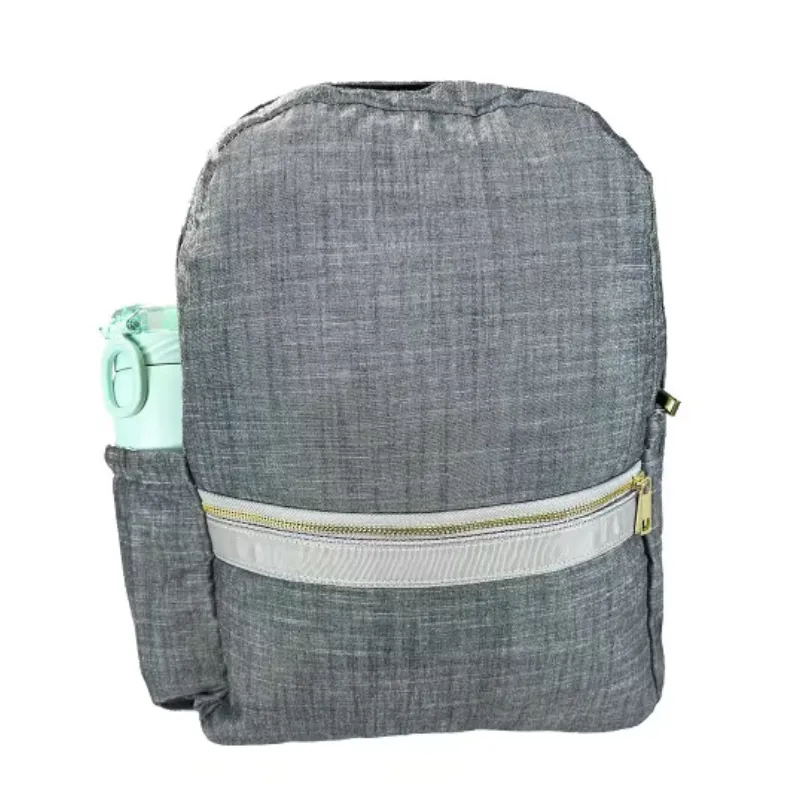 Personalized Chambray Grey Large Backpack w/Pockets