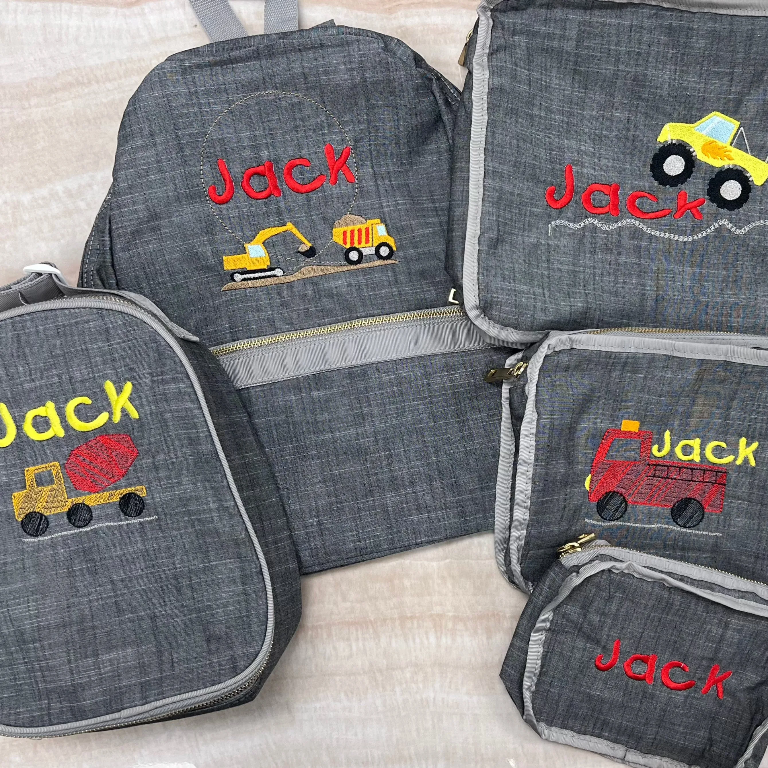 Personalized Chambray Grey Large Backpack w/Pockets