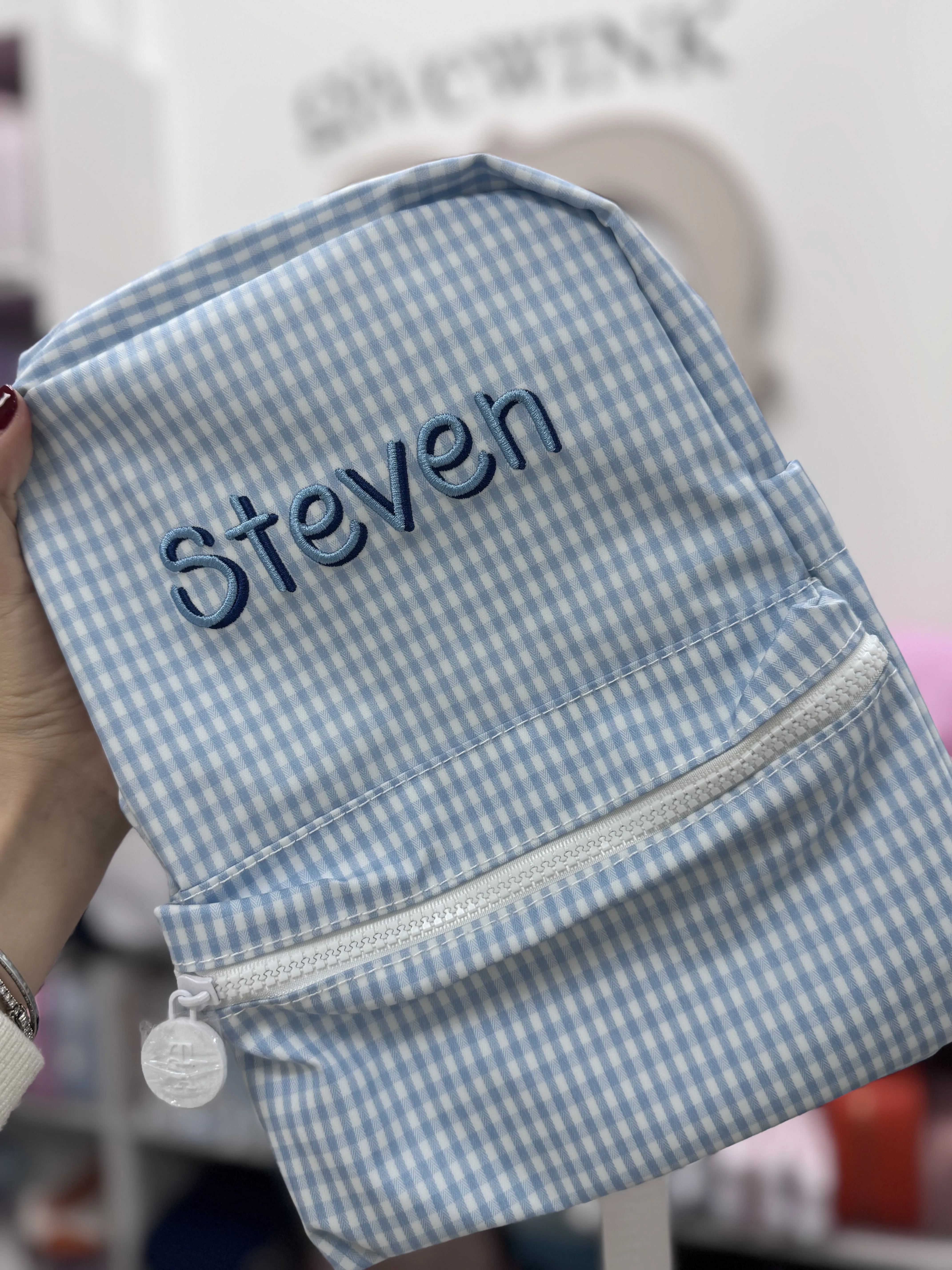 Personalized Nylon Small Backpack Gingham Mist