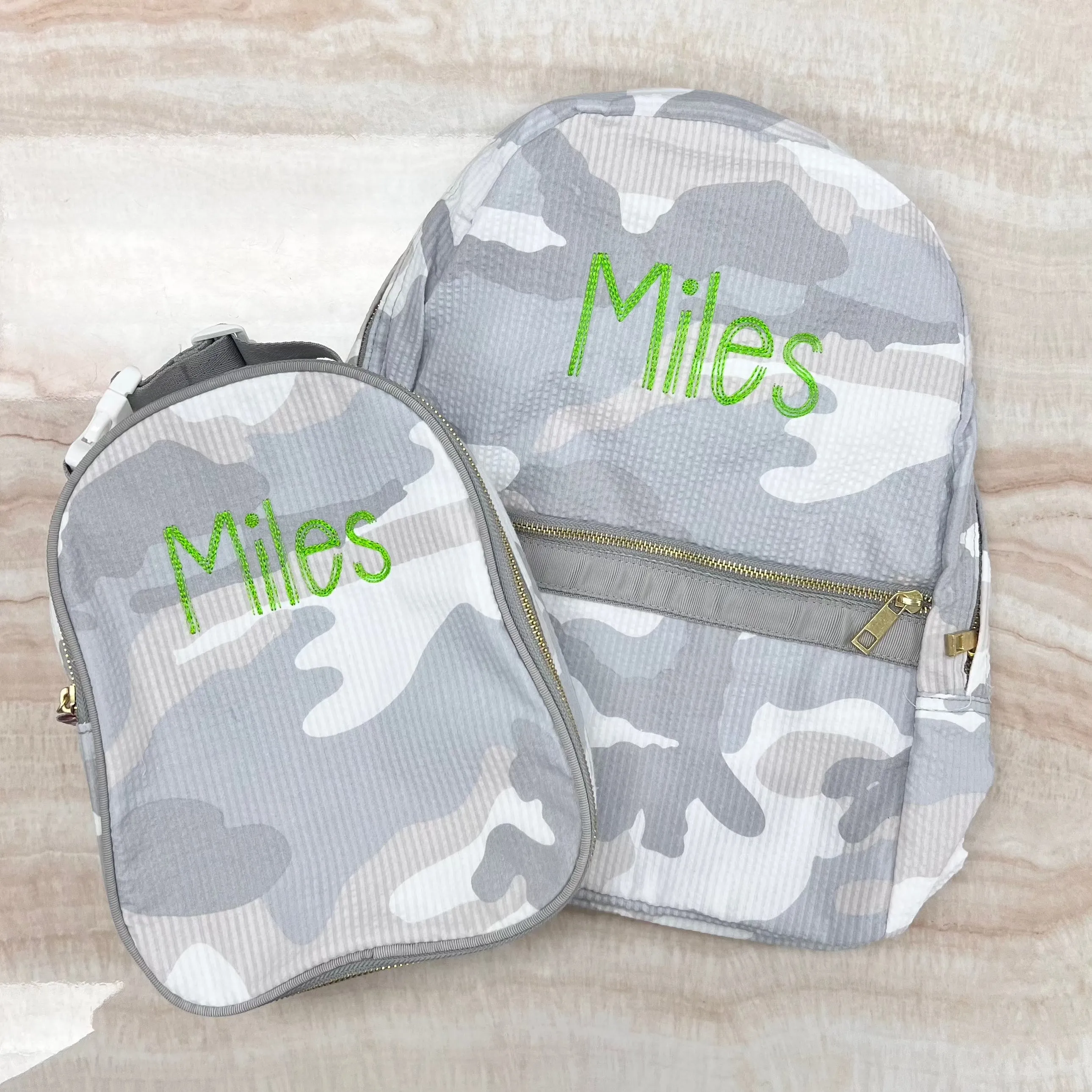 Personalized Seersucker Snow Camo Lunch Box