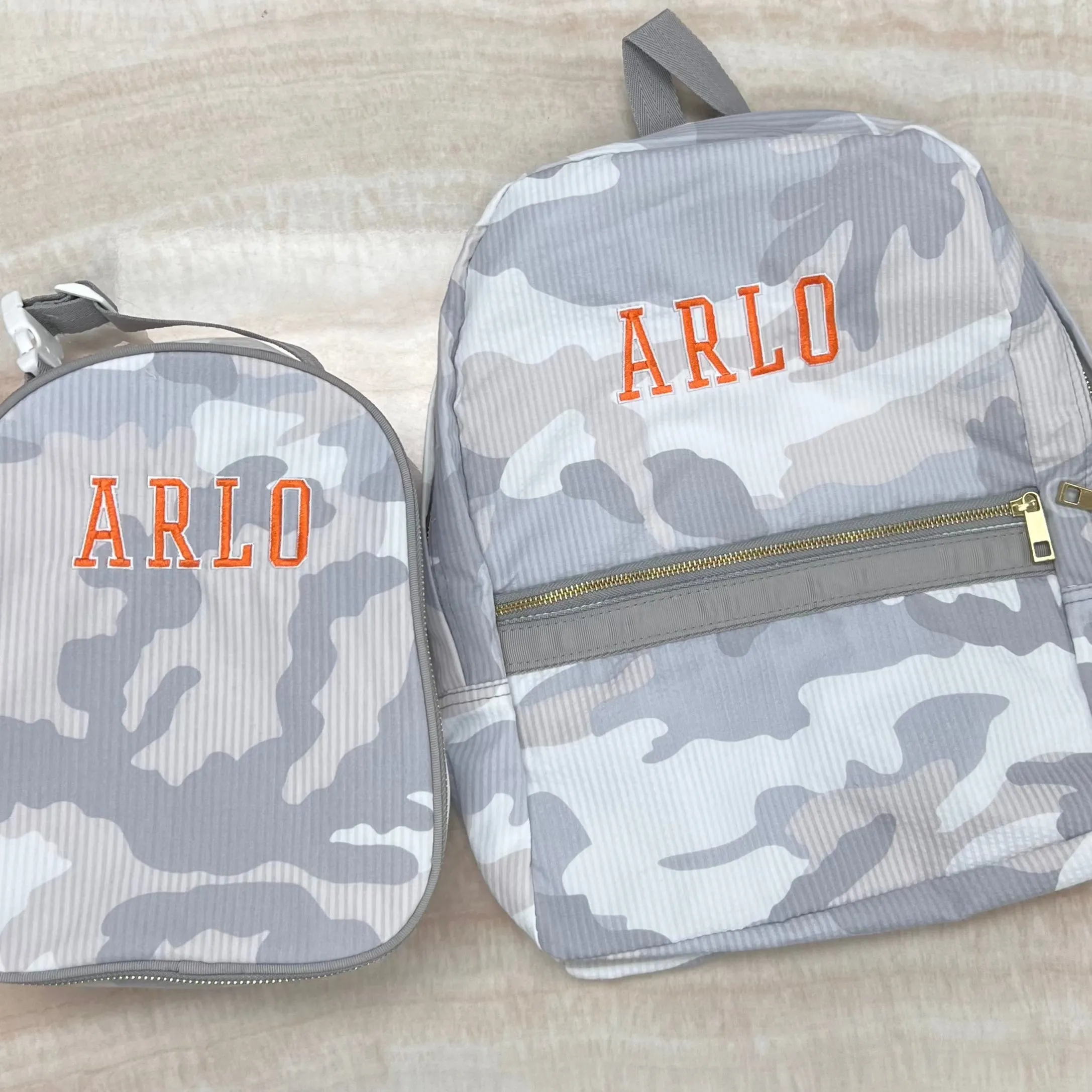 Personalized Seersucker Snow Camo Lunch Box