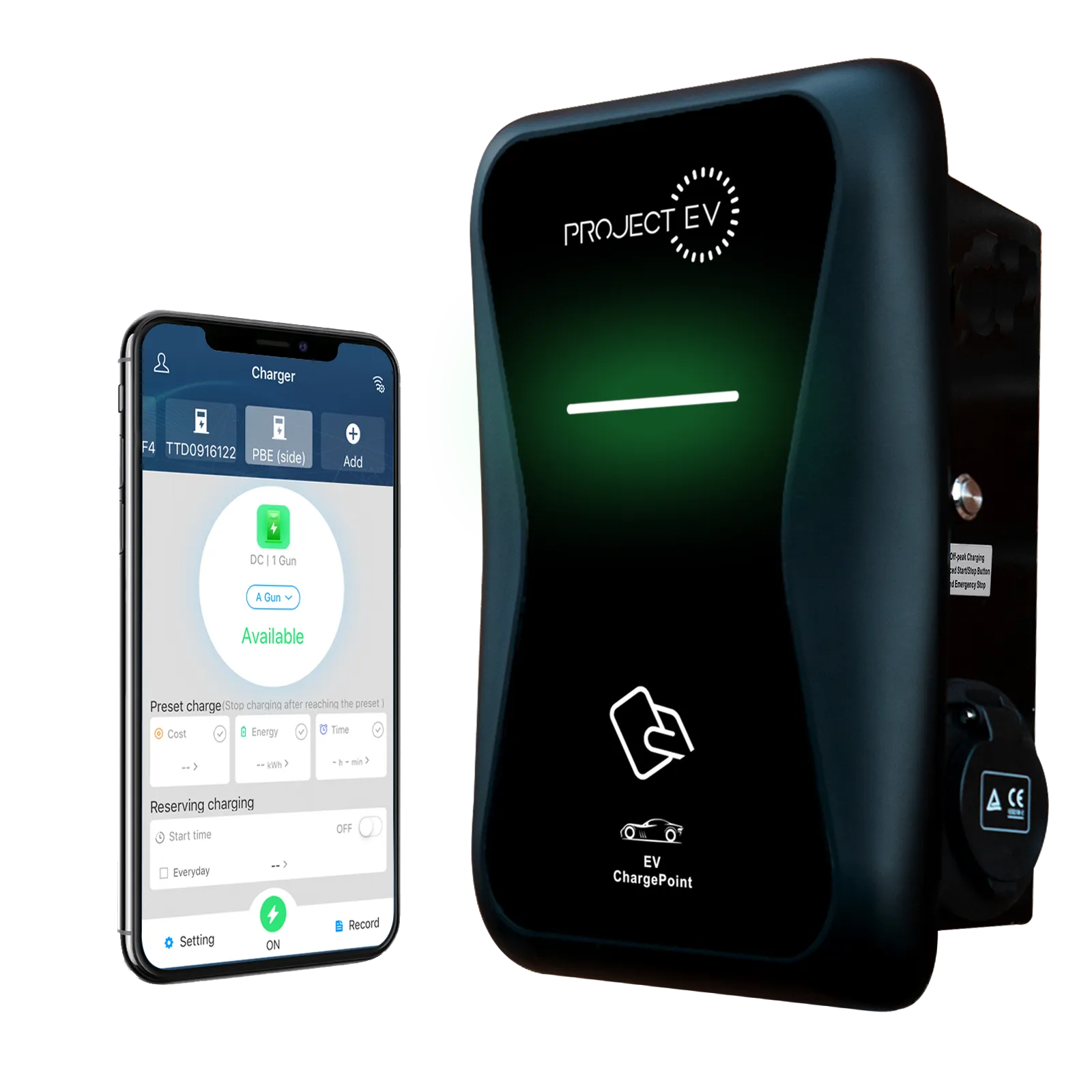 Project EV EVA-07S-SE-RFID-4G 7.3kW Pro Earth Wall AC Electric Vehicle Charger Single Gun RFID - 4G & SIM (5 Years)